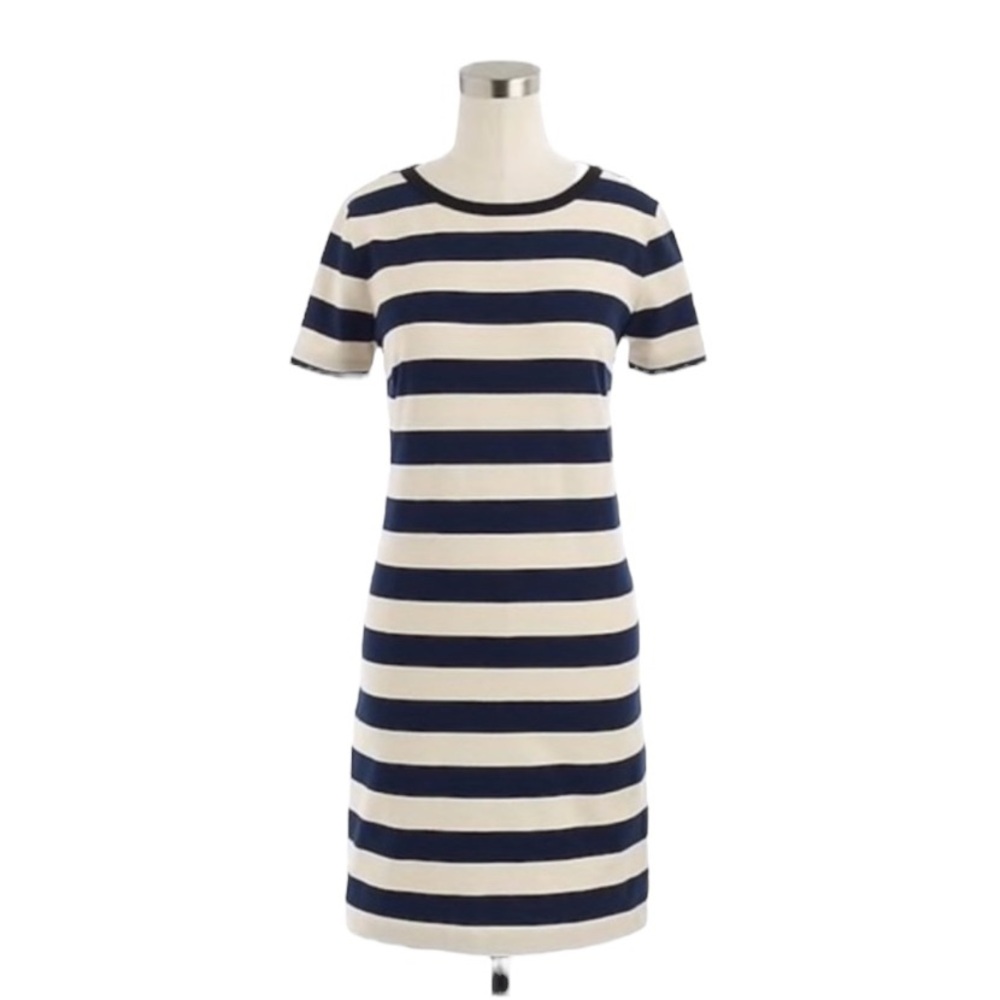 J Crew Navy Blue White Stripe Rugby Shift Dress
